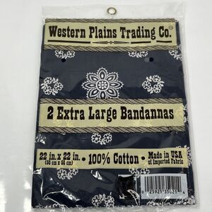 2 Bandannas Blue Paisley XL 100% Cotton Made USA NEW 22” X 22” Western Cowboy